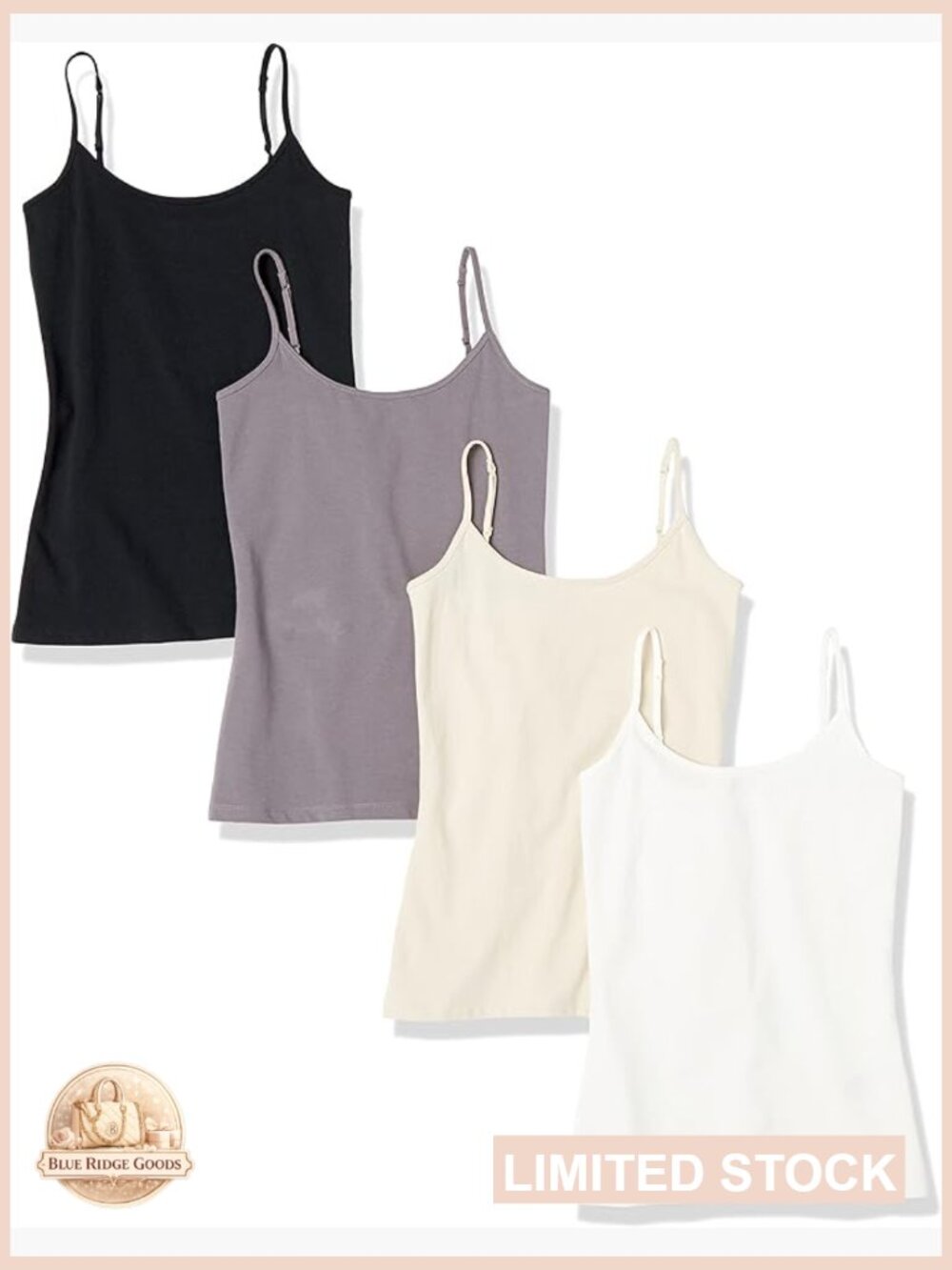 Slim-Fit Camisole Pack of 4 Layering Everyday Essential Scoop Neck Adjustable